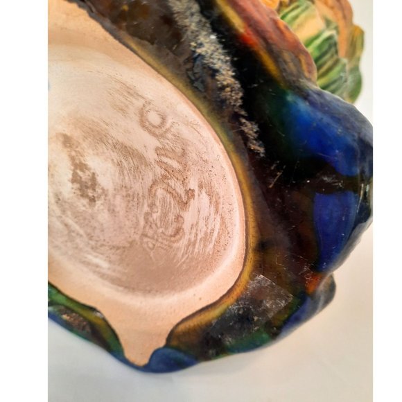 Art Nouveau-Style DRIP GLAZE VASE, Underwater Scene in Colorful Relief, 8" x 6" - Picture 9 of 11